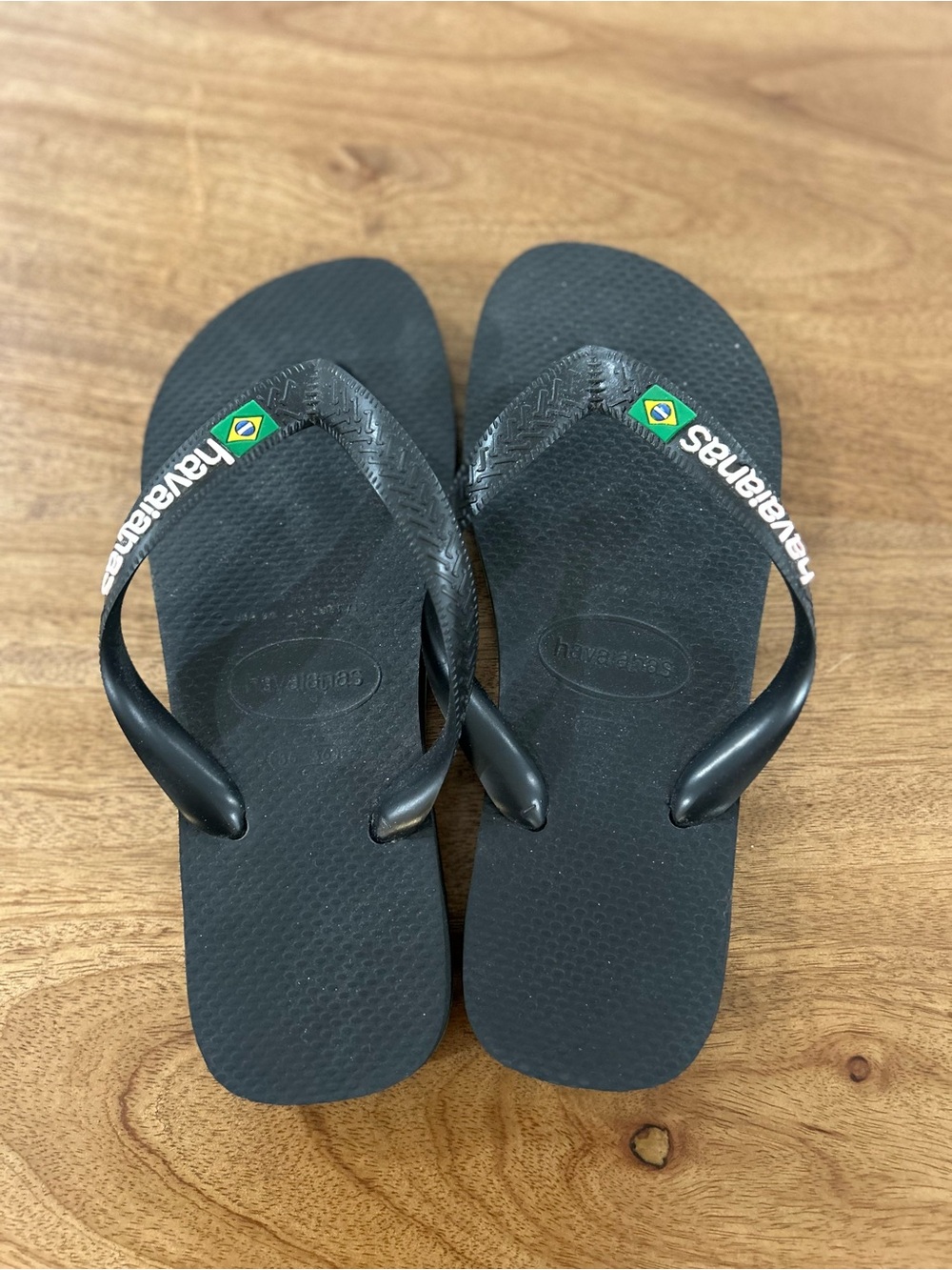 Havaianas Black Flip Flops with Brazil Flag Accent